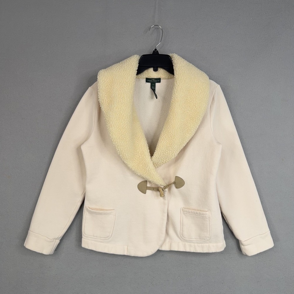 Lauren Ralph Lauren Jacket Womens Large White Sherpa Fleece Shawl Collar Toggle